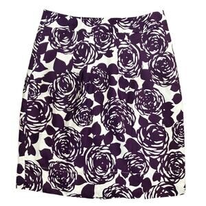 Boden Cream Purple Silk Floral Skirt Size 12
